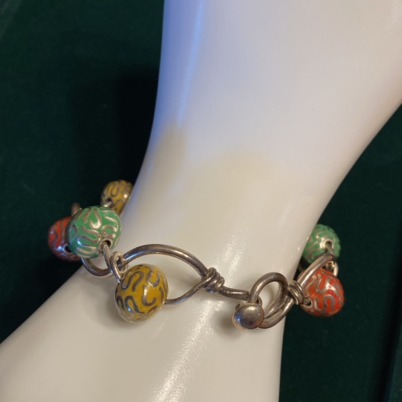 Orange Yellow And Green Beaded Bangle Bracelet - Picture 9 of 16